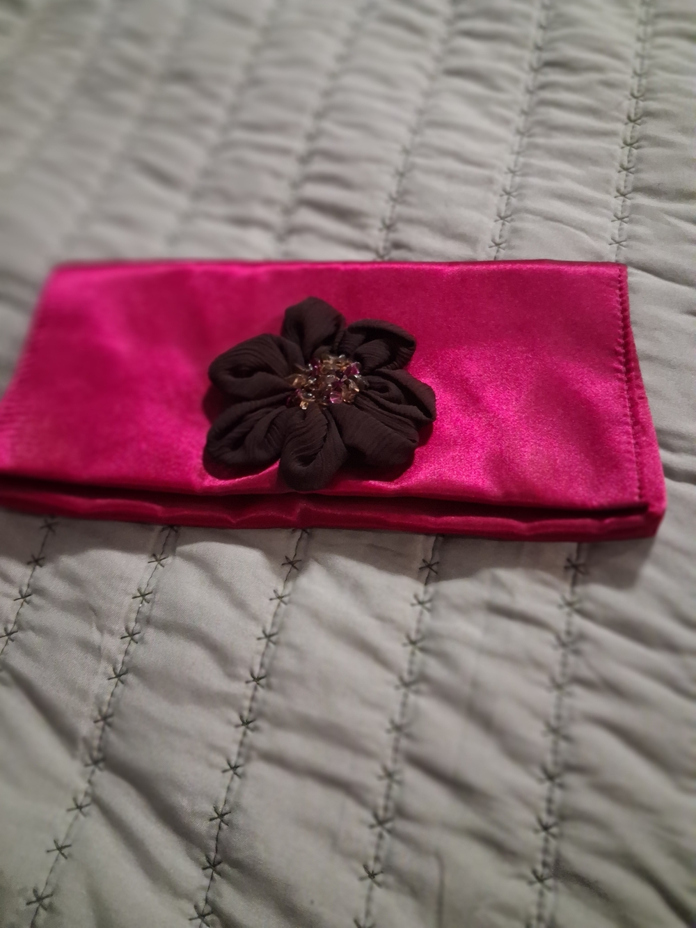 Hot Pink Satin Floral Accent Clutch